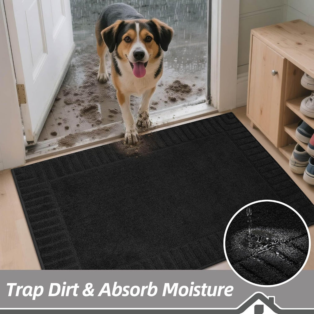 Door Mat 24" x 36" Non Slip Washable Dirt Trapper Floor Mat, Black | Non-Slip Washable Doormat Welcome Mat, Absorbent