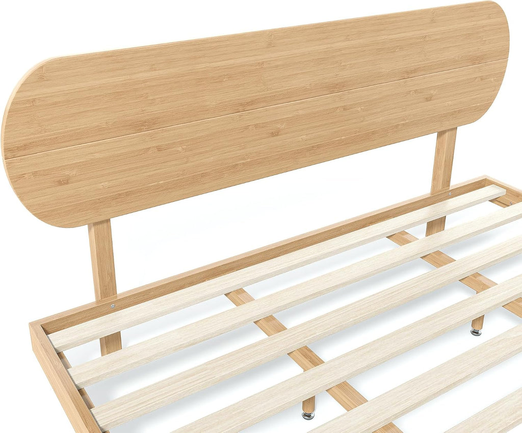 King Size Bed Frame with Headboard & Low Footboard, Bamboo King Bed Frame and Headboard with Wood Slats Support