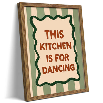 Framed This Kitchen Is for Dancing Wall Art, Kitchen Quote Canvas Print Poster, Vintage Farmhouse Typography Kitchen