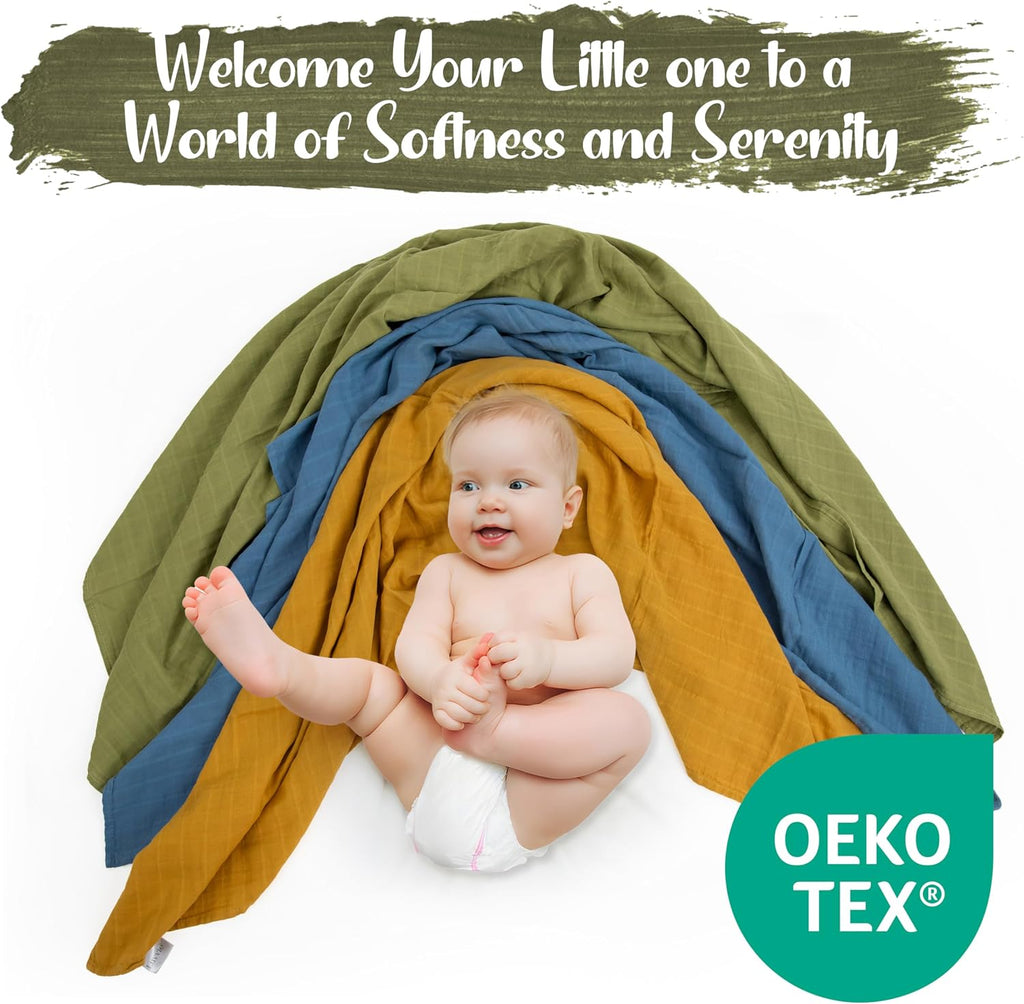 Organic Muslin Swaddle Blankets, 100% Organic Cotton, Baby Wrap for Boys and Girls, Soft Breathable