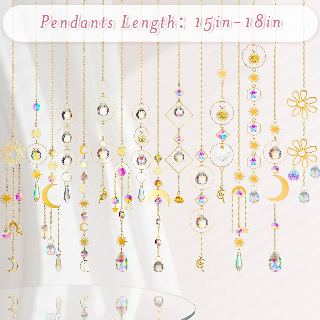 16 Pcs Crystals Suncatcher Colorful Hanging Sun Catcher for Window with Chain Pendant Ornament Prism for Garden
