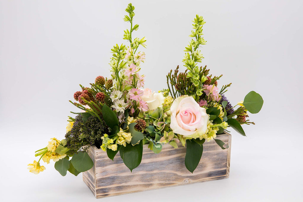 Wood Planter Box Set, Rustic Whitewash, Plastic Liner, 12x4 Inch Rectangular Flower Holder, Natural Wood Decor