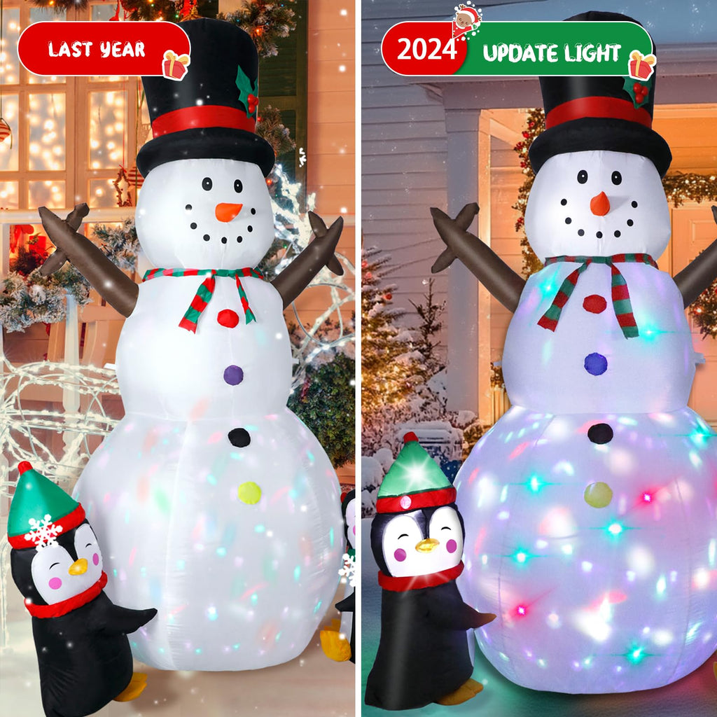 8FT Christmas Inflatable Snowman Outdoor Decorations, Christmas Blow up Snowman with Two Penguins Decoration