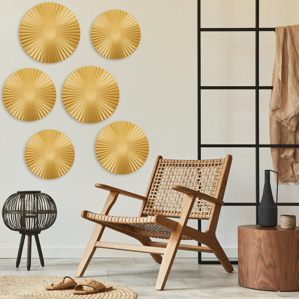 8 Pcs Gold Sunburst Wall Decor Set Iron Metal Circle Wall Art Decor Large Modern Sunburst Hanging Sculptures, Boho