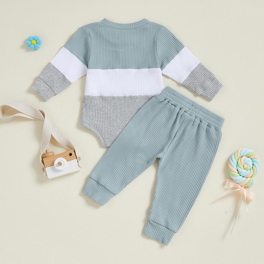 Baby Boy Clothes Ribbed Knit Long Sleeve Romper Pants Set Fall Winter Newborn Coming Home Outfits 0 3 6 9 12