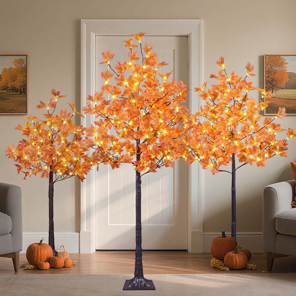 4+5+6FT Total Artificial Lighted Maple Tree Warm White Fall Decorations Indoor Outdoor, Orange
