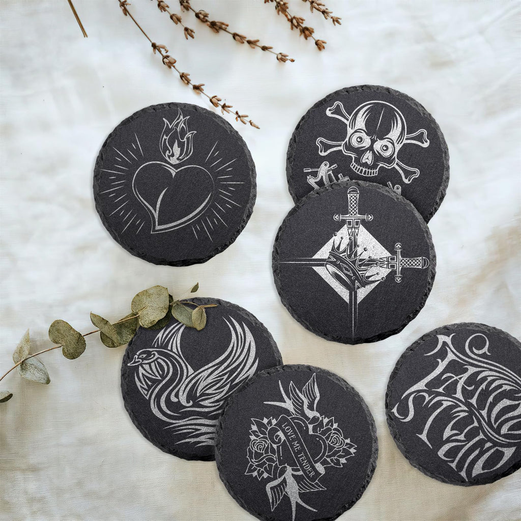 24 Pack 4 Inch Round Black Slate Coasters Set with Storage Holder