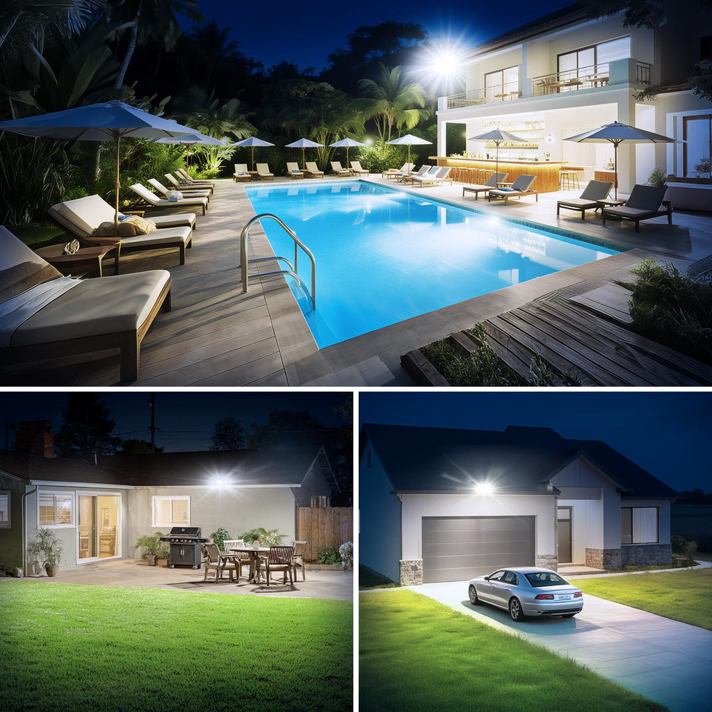 90W Flood Lights Outdoor, Ultra Bright 4-Head LED Security Light with Switch Control, IP66 Waterproof 6500K