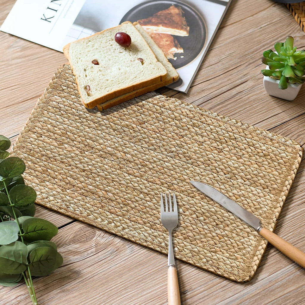 Woven Placemats Set of 6 Rattan Placemats Rectangle Natural Placemats Wicker Heavy Braided Straw Placemat Farmhouse