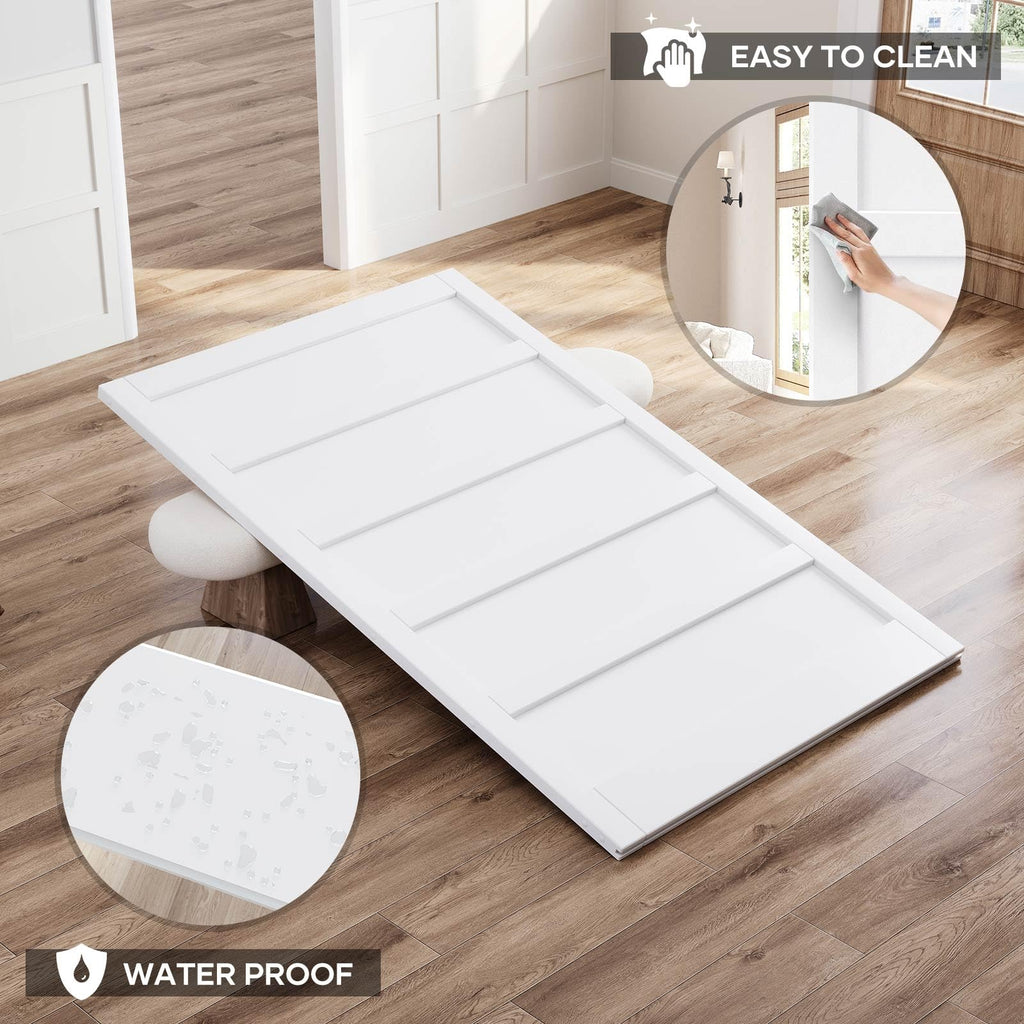 54x96 Inch White Sliding Barn Door Slab with 9ft Hardware Kit Included, 5-Panel, MDF Wood Panel Covered with