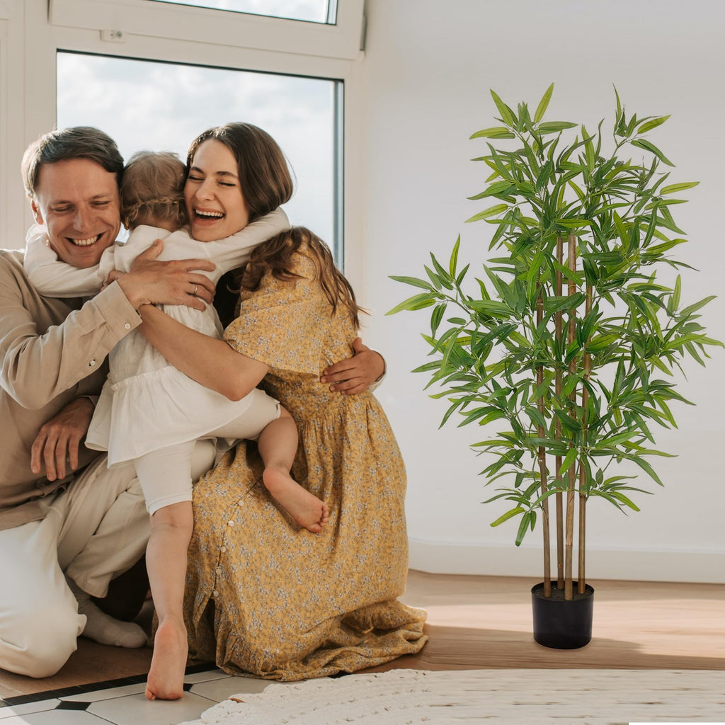 4ft Bamboo Artificial Tree, Faux Bamboo Plant, Real Touch Technology, Artificial Plant with 4 Trunks, Ideal Indoor