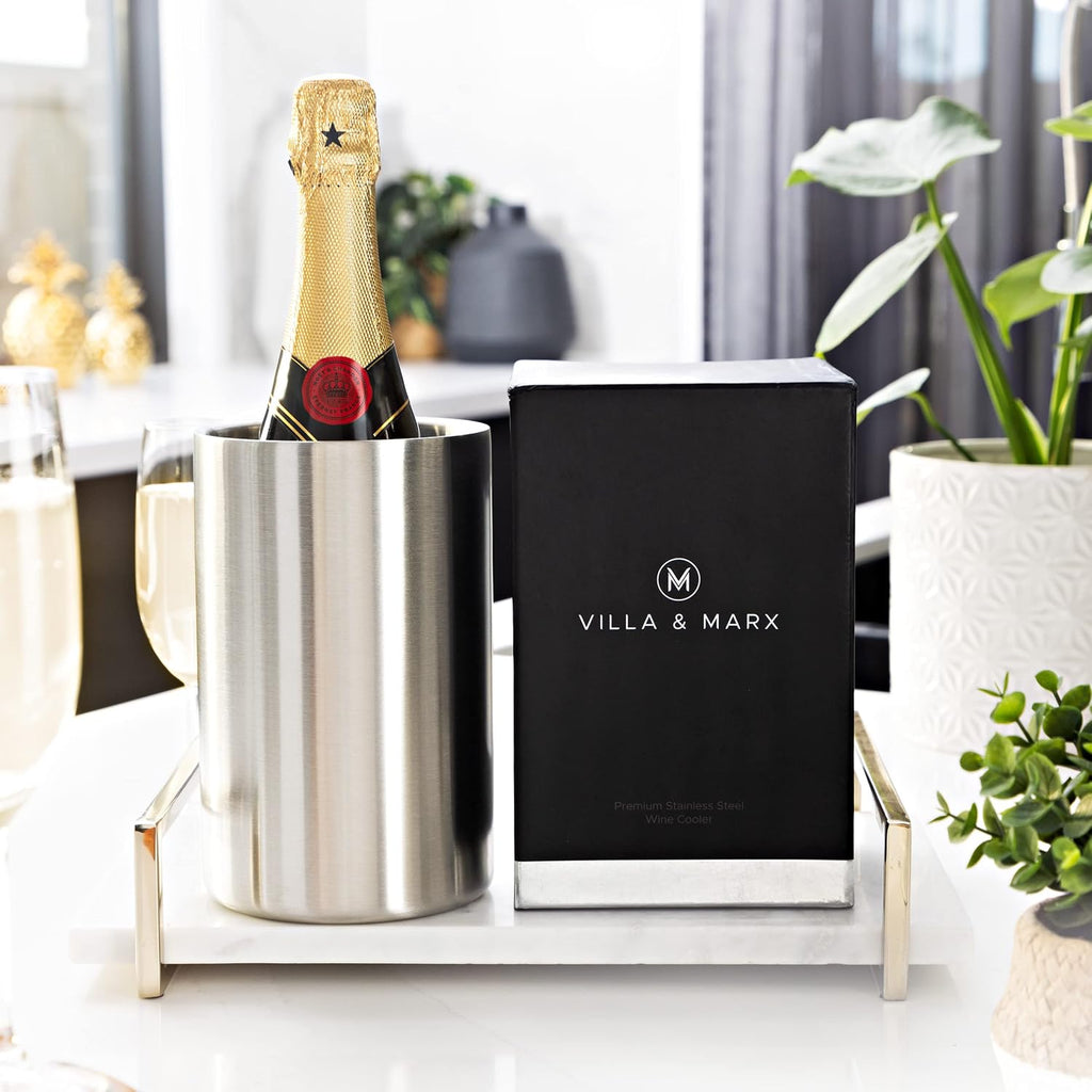 Premium Champagne Bucket - Keeps 750ml Bottles Cold for Hours - Insulated White Wine Bottle Cooler Without Ice