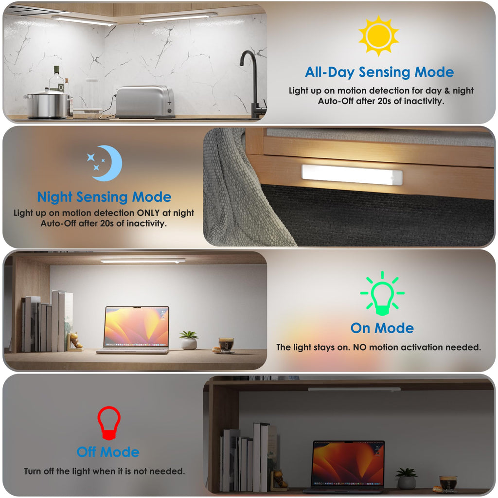 Motion Sensor Under Cabinet Lights, 3-Pack, Cool White, 12 inch
