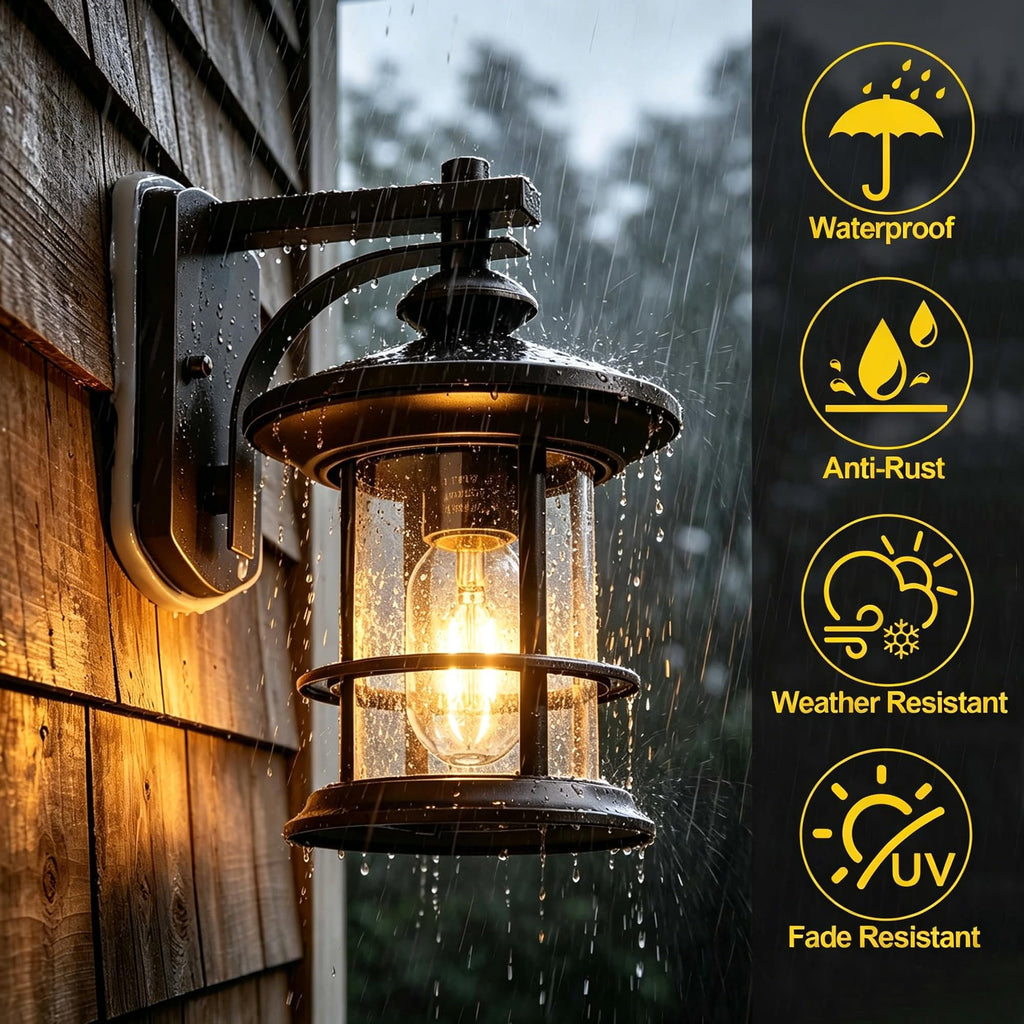 2 Pack Oil Rubbed Bronze Outdoor Wall Light, 10 Inch Rustic Cottage