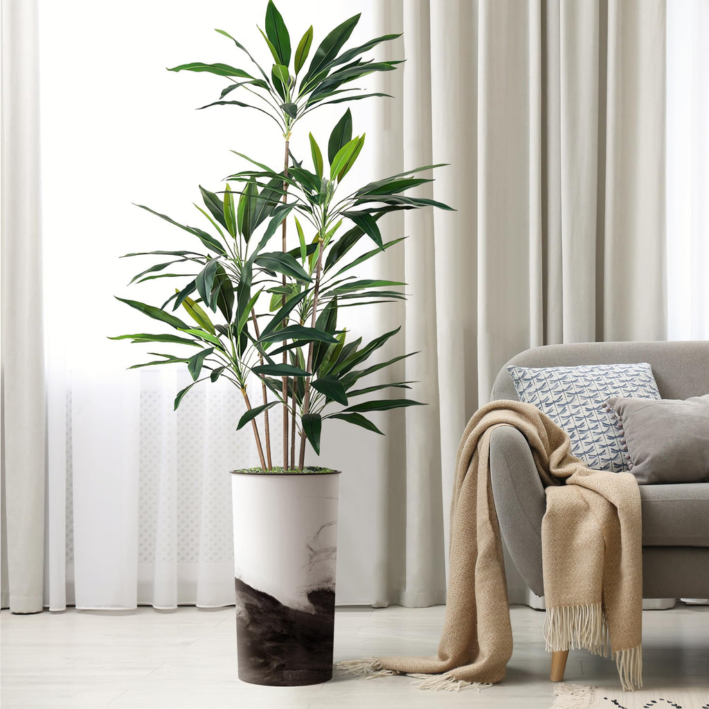 Artificial Tree in Contemporary Planter, Fake Dracaena Tree Silk Tree for Indoor and Outdoor Home Decoration - 66"