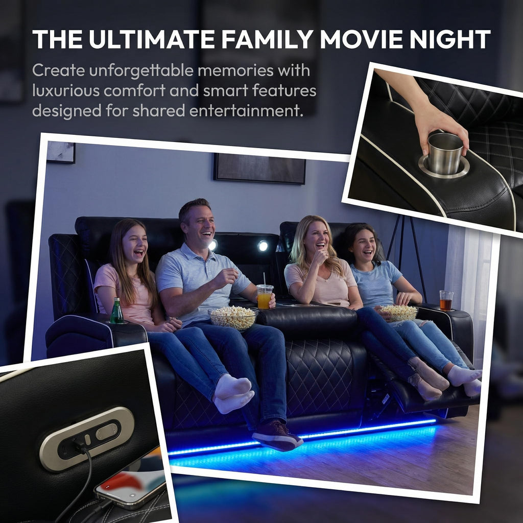 Power Leather Recliner Sofa Set with LED, Power Recliner Sofa Sectional Couches, Reclining Couch, loveseat, Chair