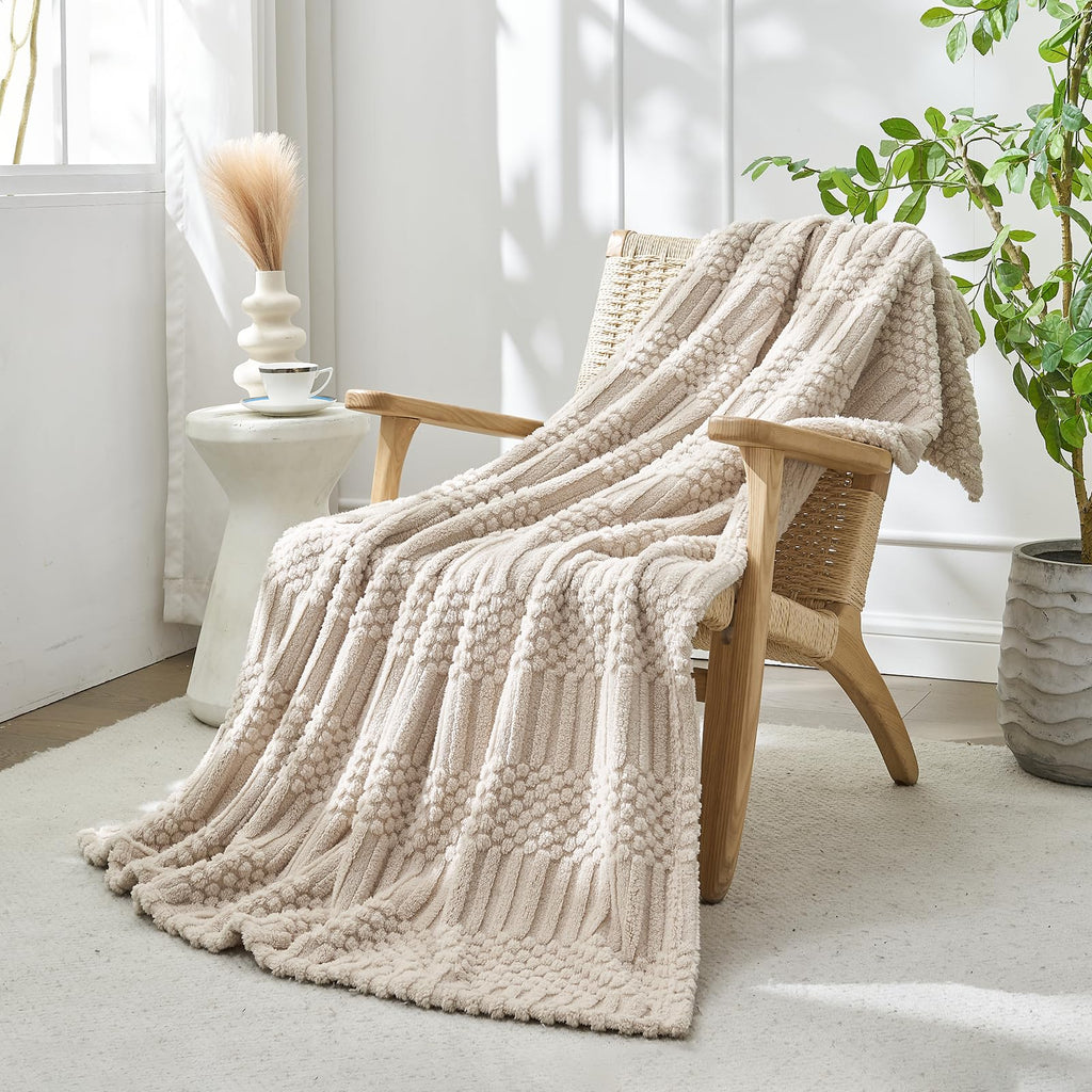 Throw Blanket for Couch-Beige Boho Throw Blanket, Tan Soft Fleece Plush Lightweight Blankets&Throws for Spring, Fuzzy