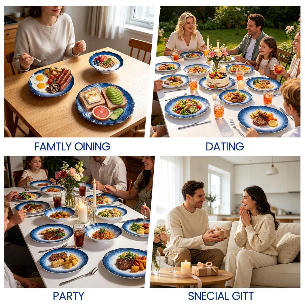 Blue Melamine Dinnerware Sets,12 Piece Service 4,coastal-style dining