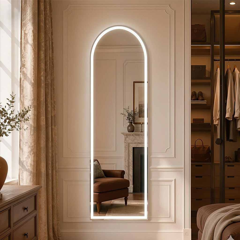 Full Length Mirror with LED Lights, 60"x16"Floor Mirror with Dimming & 3 Color Lighting, Free Standing Floor Mirrors