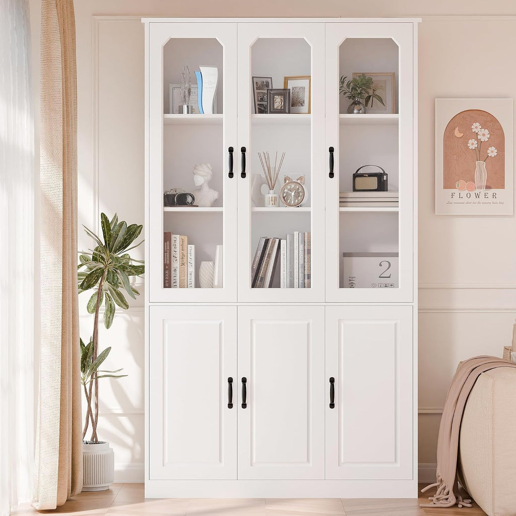 MU 78.7" Tall Kitchen Pantry with 3 Glass Doors, Freestanding China Cabinet with Adjustable Shelves, Large Kitchen