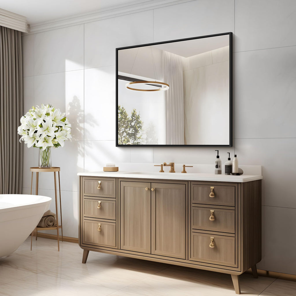 Black Bathroom Mirror for Wall, 30x30 Inch Rectangle Mirrors with Metal Frame, Modern Vanity Wall Square Mirror