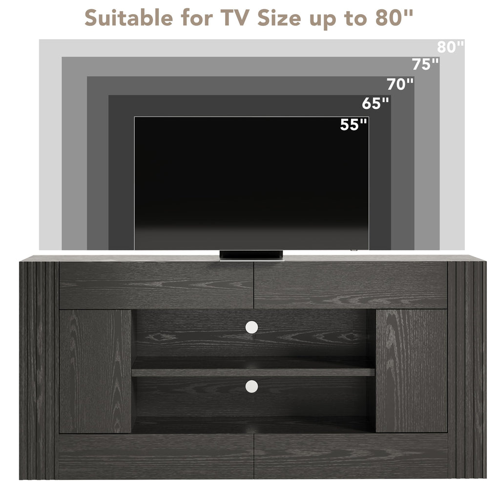 Modern 70" TV Stand for TVs up to 80", Sturdy Entertainment Center with 2 Drawers & 2 Side Cabinets, Media Console