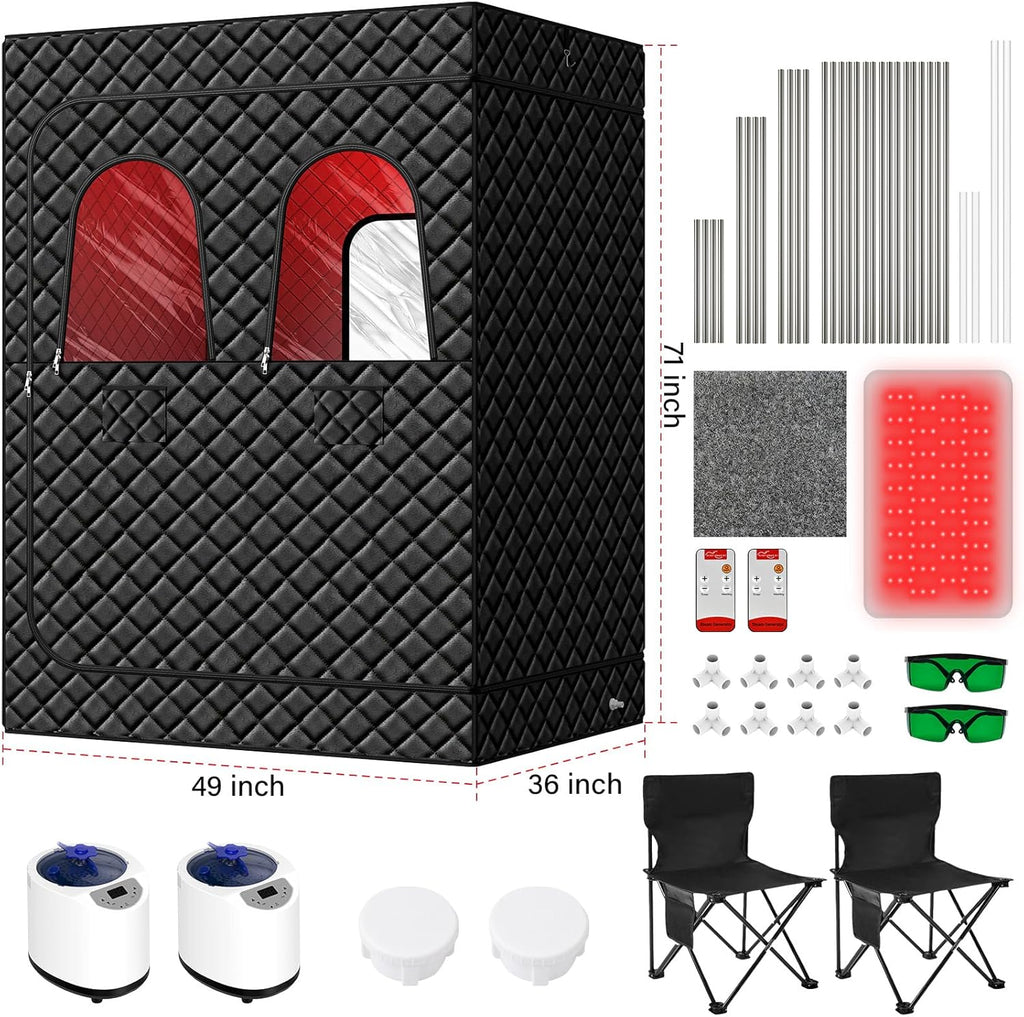 2 Person Infrared Sauna Box for Home, Portable Steam Sauna Room with 660nm+850nm Red Light Therapy Lamp