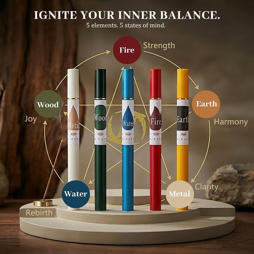 5 in 1 Incense Sticks Gift Set,5 Elements Scents with Incense Holder - Set of 5