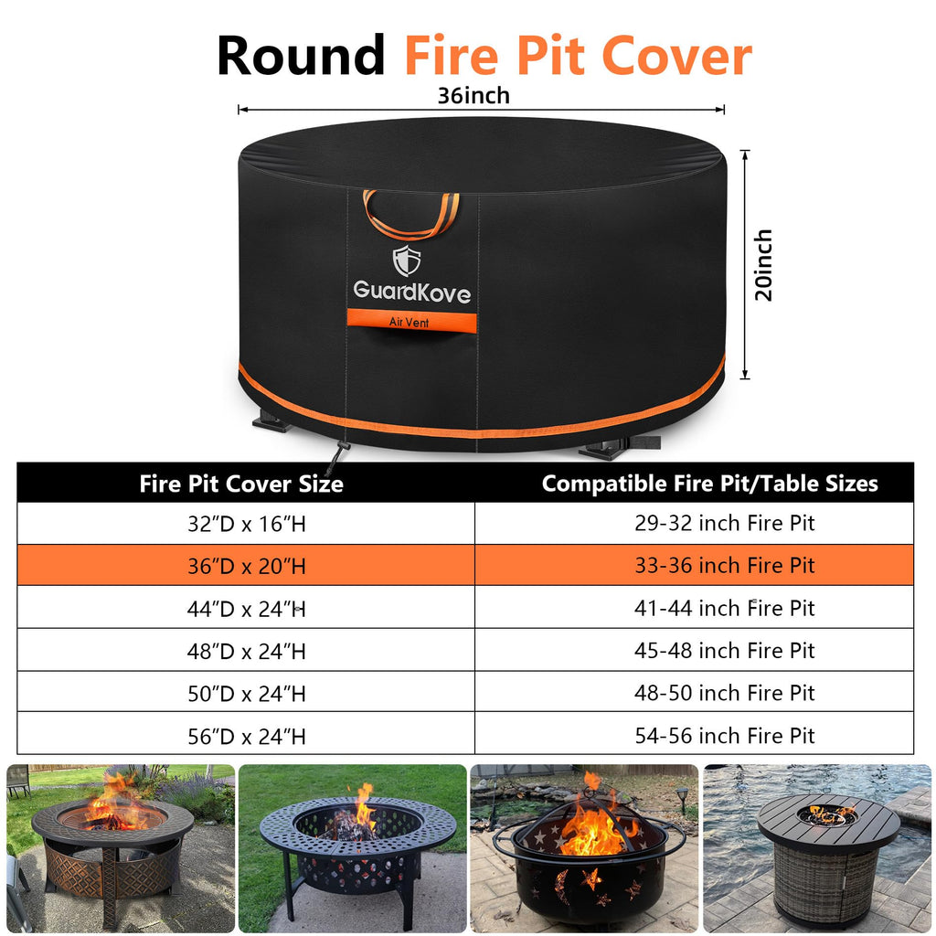 Upgraded 1000D Heavy Duty Fabric] 36 inch Fire Pit Cover Round