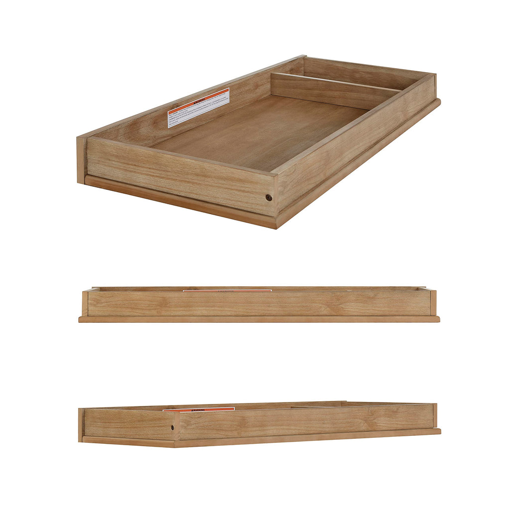 Mini Changing Tray in Barnwood - Solid Wood Dresser Changing Station with Safety Brackets and Storage Compartments