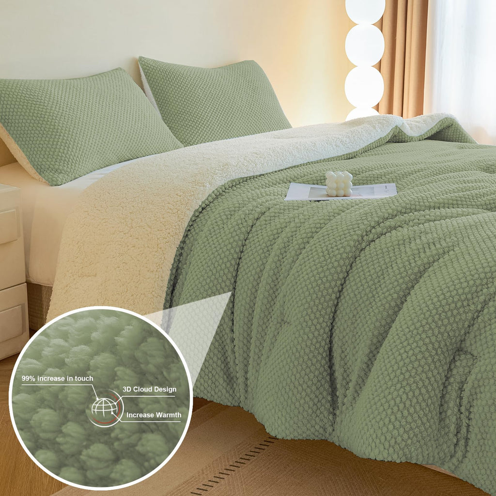 3D Jacquard Design Comforter Set, Ultra-Soft Warm Sherpa Fur Plush 2-Pieces Sets Luxury Cozy Bedding with 1