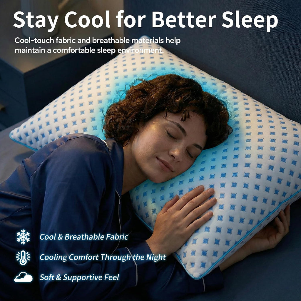 King Size Pillows Set of 2 for Sleeping, Cooling Adjustable Memory Foam Pillows, Dual Fill Design Helps Maintain