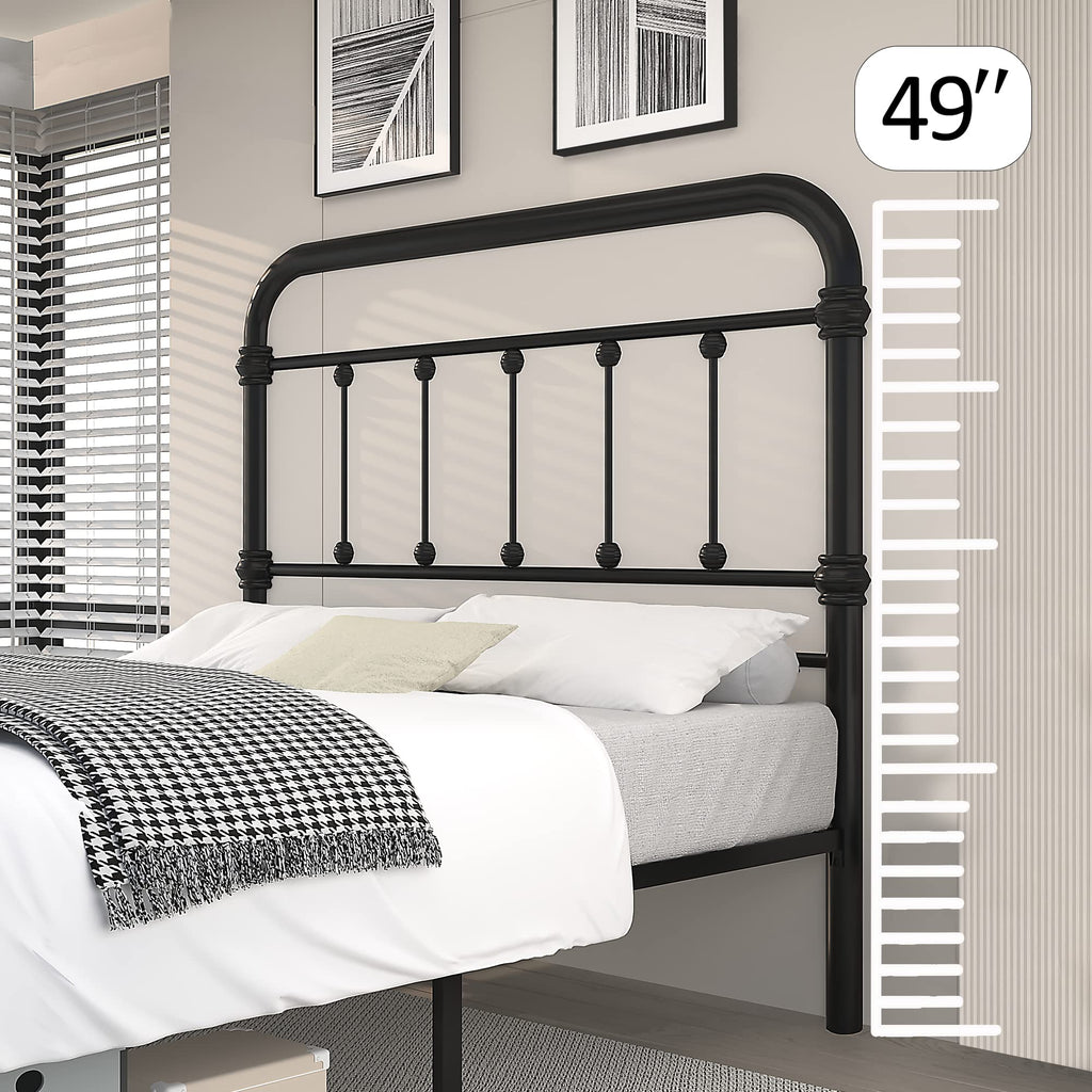 Metal Bed Frame with 49inch High Vintage Headboard