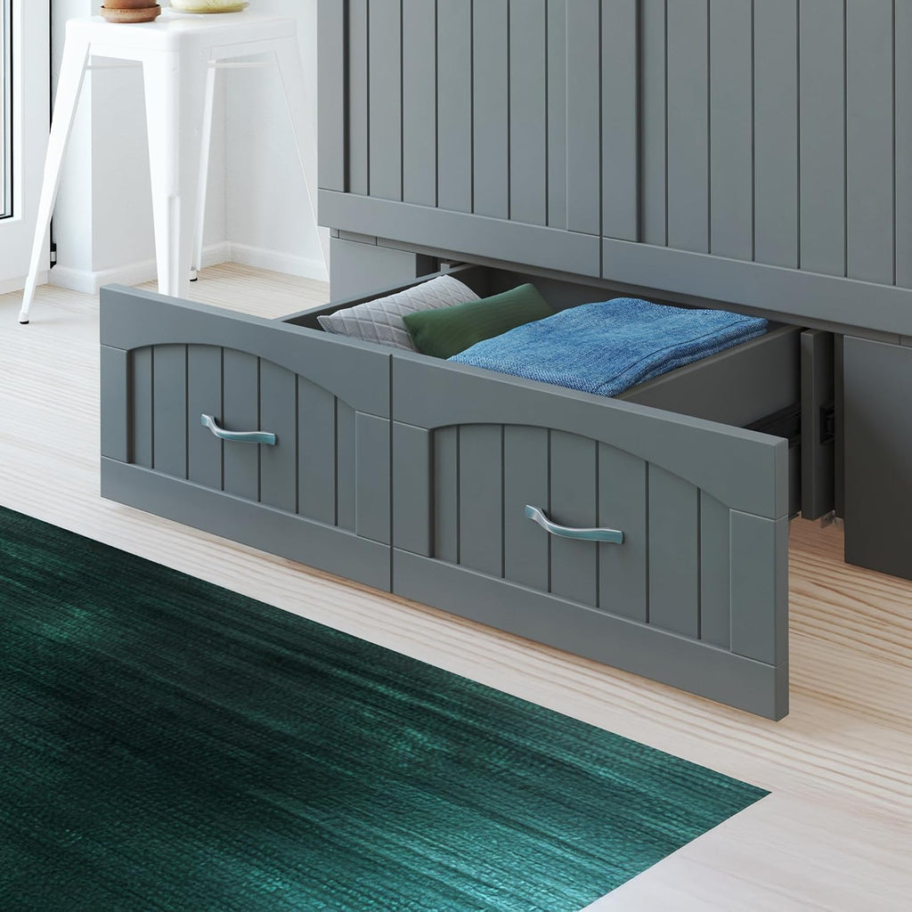 Murphy Bed Chest Twin XL with 6" Mattress, Storage Drawer & Built-in USB Charger, Grey