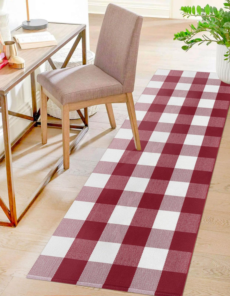 Christmas Buffalo Plaid Runner Rug 2x6, Washable, Red White