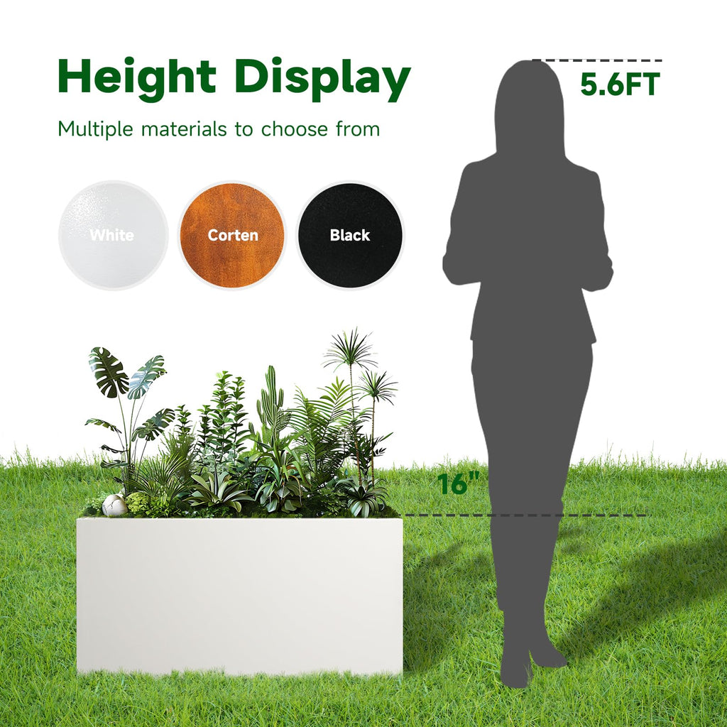 Metal Planter Box 36" L x 12" W x 16" H White Steel Outdoor Planter Box