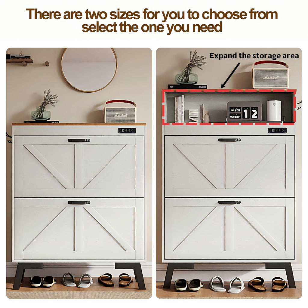 Shoe Cabinet with Deodorizer, Narrow White Entryway Storage, Anti-Tip