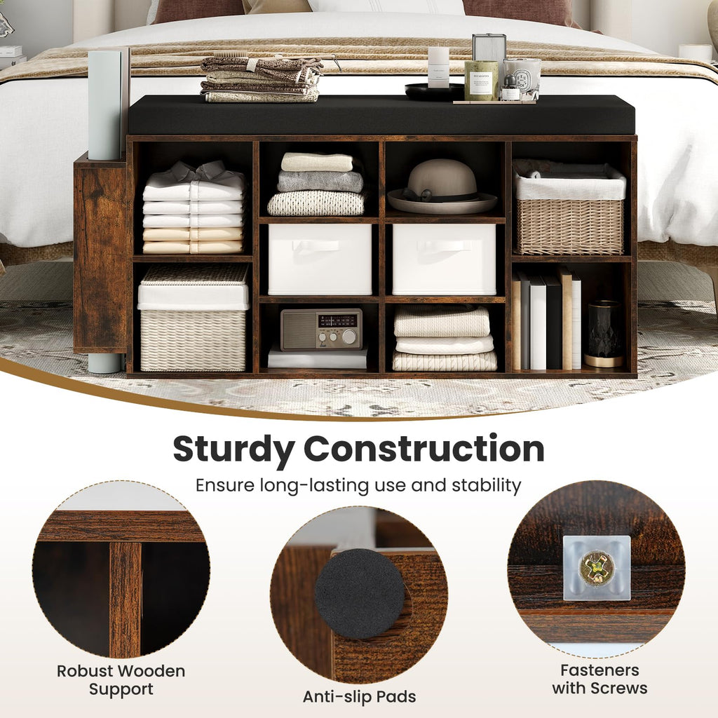 Shoe Storage Bench with Umbrella Stand, 10-Cubby Entryway Shoe Rack Organizer with Padded Seat, Adjustable &