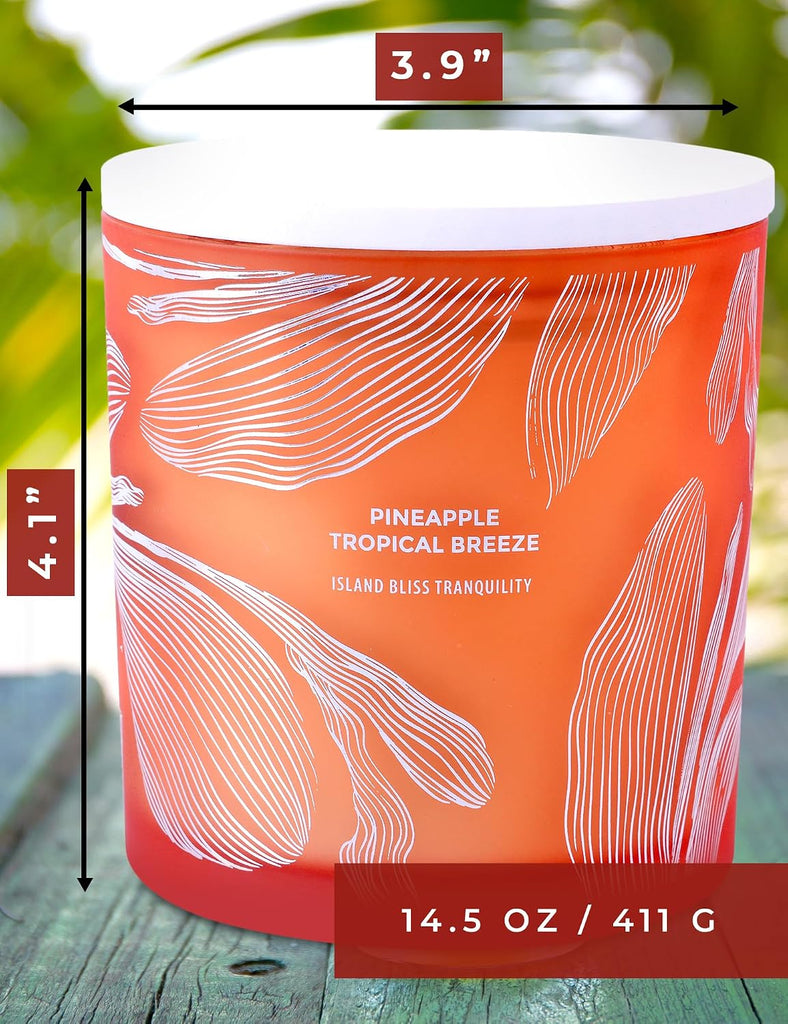 Pineapple Tropical Breeze Candle, Large 3-Wick Soy Candle, 14.5 oz - Set of 145