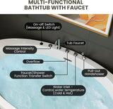 71" Acrylic Freestanding Whirlpool Bathtub, Oval Jetted Soaking Tub with 6 Water Jets & 7-Color LED Lights