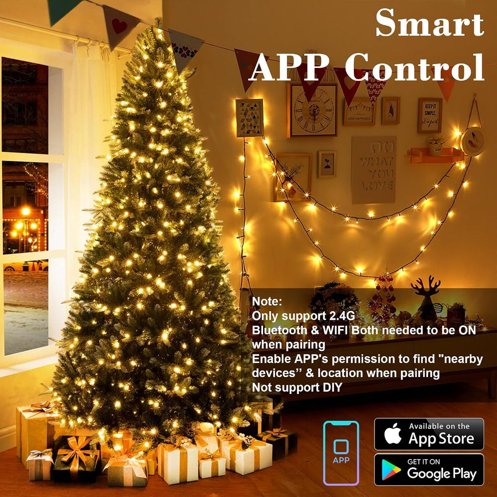 Smart Christmas Lights, 98.4FT 300 LED Color Changing Christmas Lights with APP/Voice Control, Warm White &