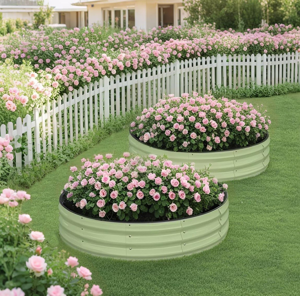 Raised Garden Bed Kit, 4x4x1 ft Round Galvanized Planter Box Outdoor with Safety Edging, Large Metal Raised Beds for