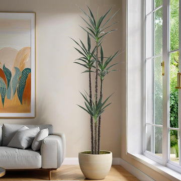 Tree 7ft Faux Agave Plant with 60 Leaves and 4 Realistic Trunks,Fake Floor Potted Artificial Tall Plants Garden Decor