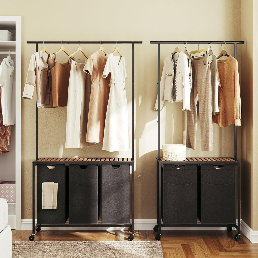 Laundry Sorter 3 Section, Rolling Laundry Hamper with Hanging Rack, Laundry Sorter with Wheels, Hampers for Laundry