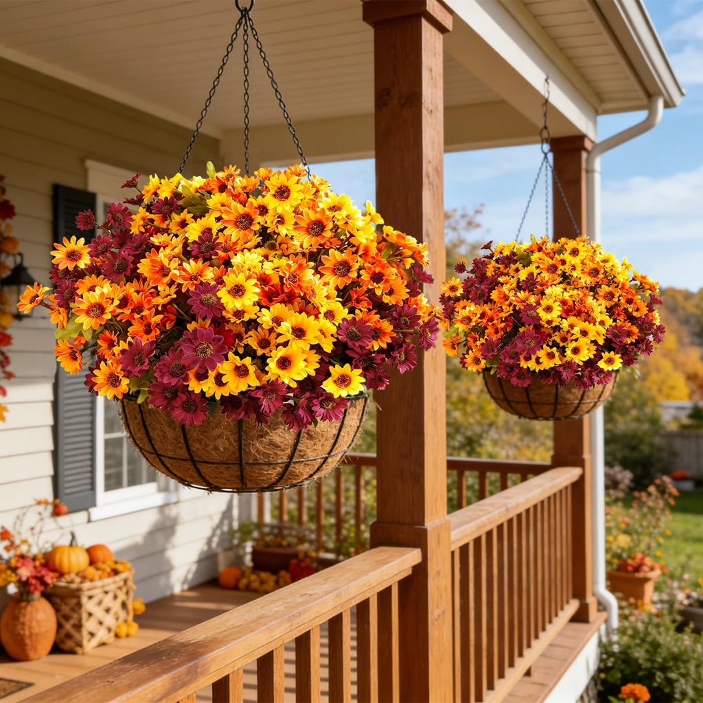 12Pcs Fake Flowers Artificial Mums for Outdoors, UV Resistant Faux Mums for Outdoor Planters Realistic Daisy No Fade