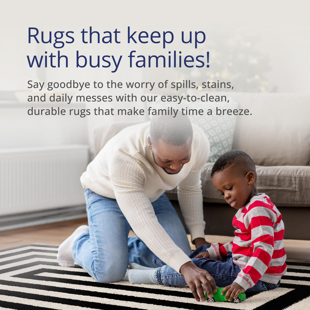 Contemporary Black & Ivory Area Rug, Contrasting Geometric Modern Stripe Symmetrical Living Room Carpet Rugs
