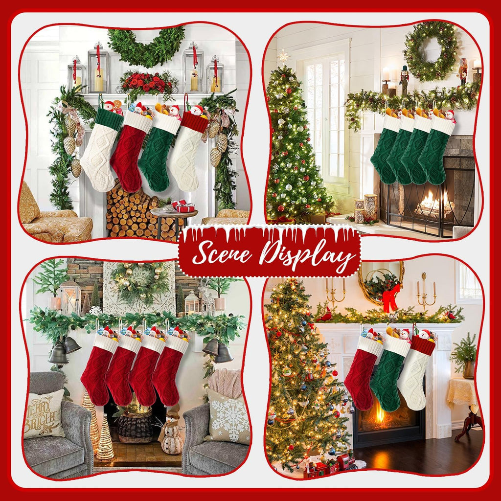 Knit Christmas Stockings, 18 Large Xmas Family Stocking - Set of 3
