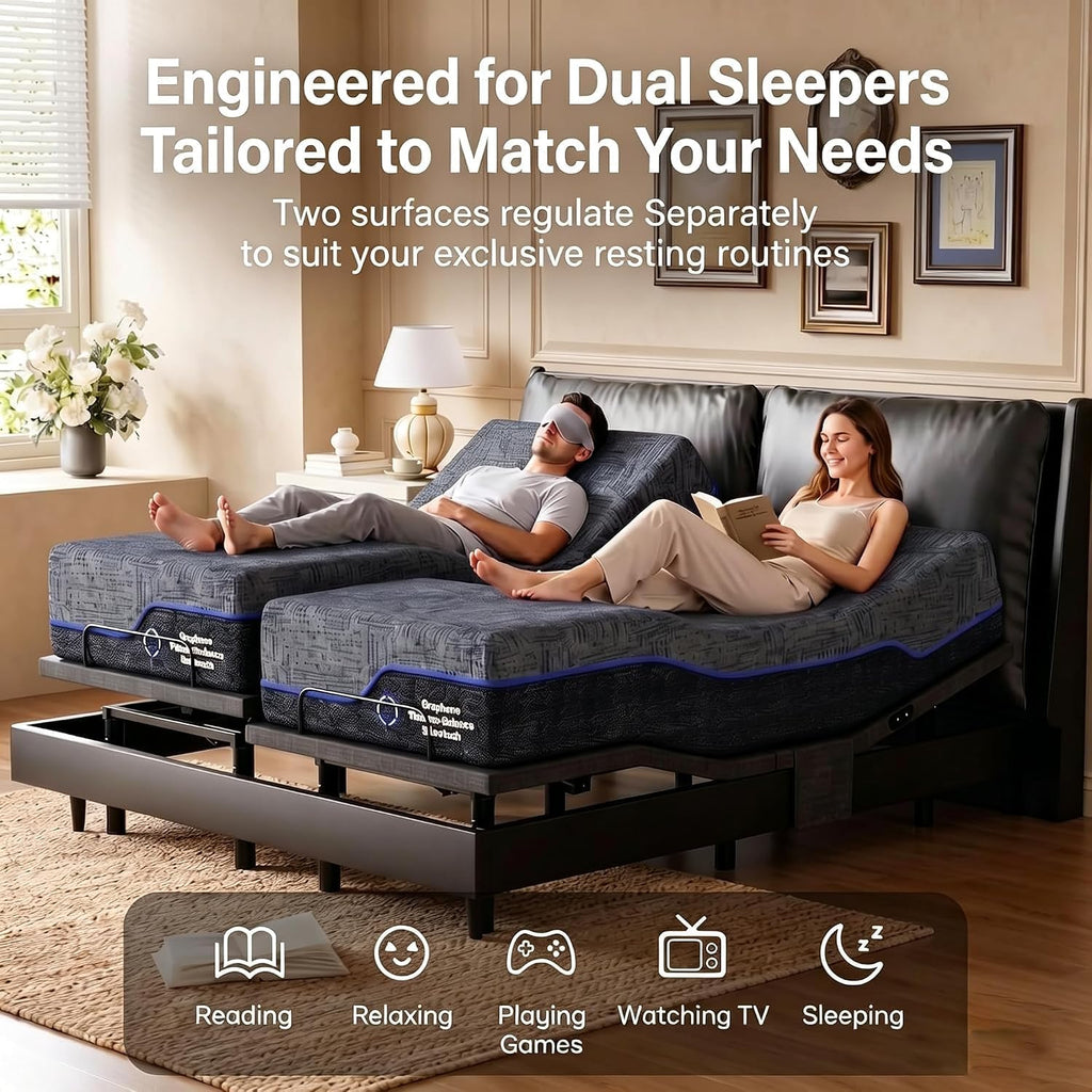 Split King Adjustable Bed Frame,Electric Adjustable Bed Base with Massage,APP Control & Remote,Adjustable Base Zero - Set of 2