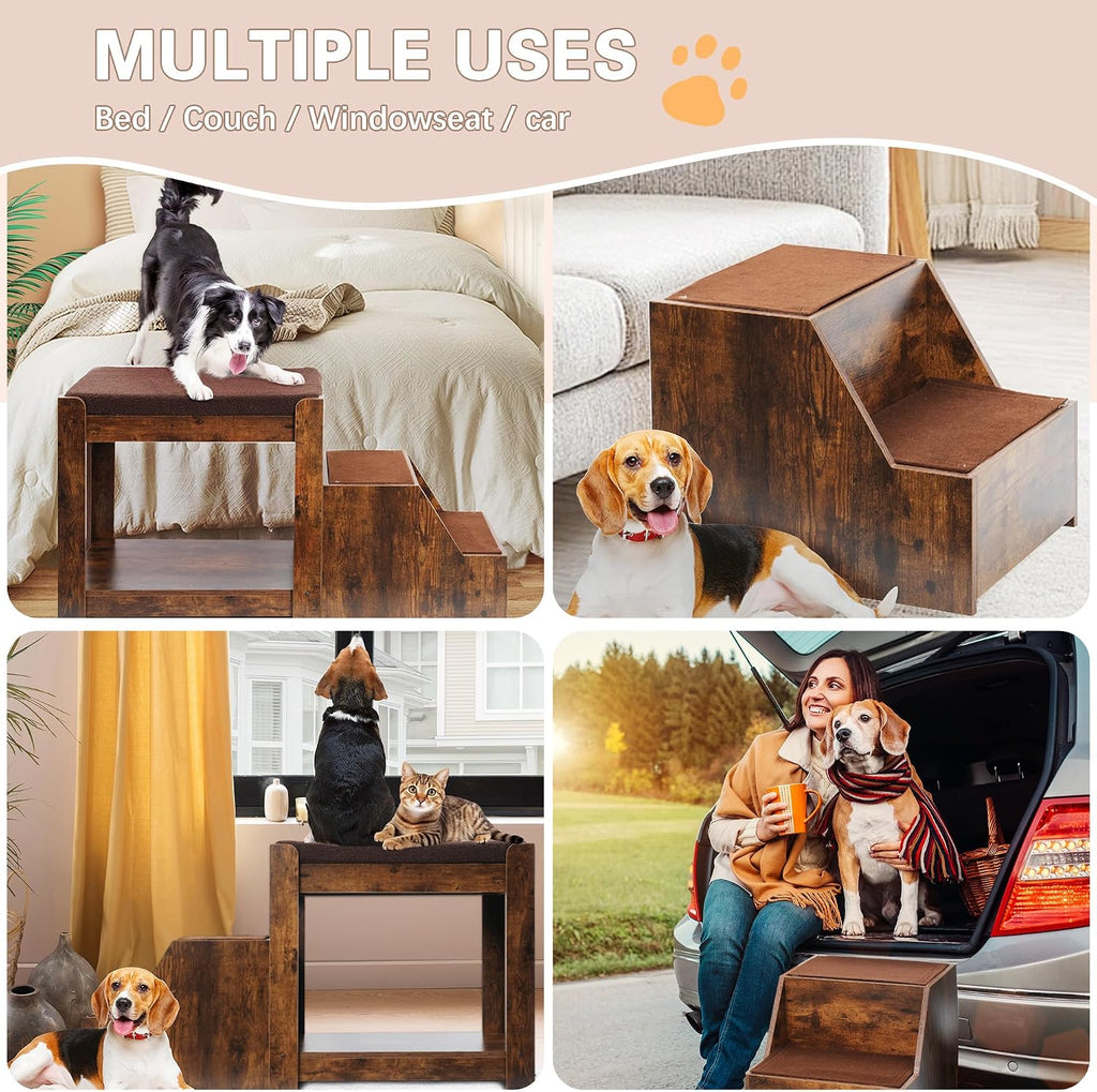 Pet Bunk Bed with Removable Step for Dogs and Cats, Non-Slip Removable Soft Pads, Window Perch