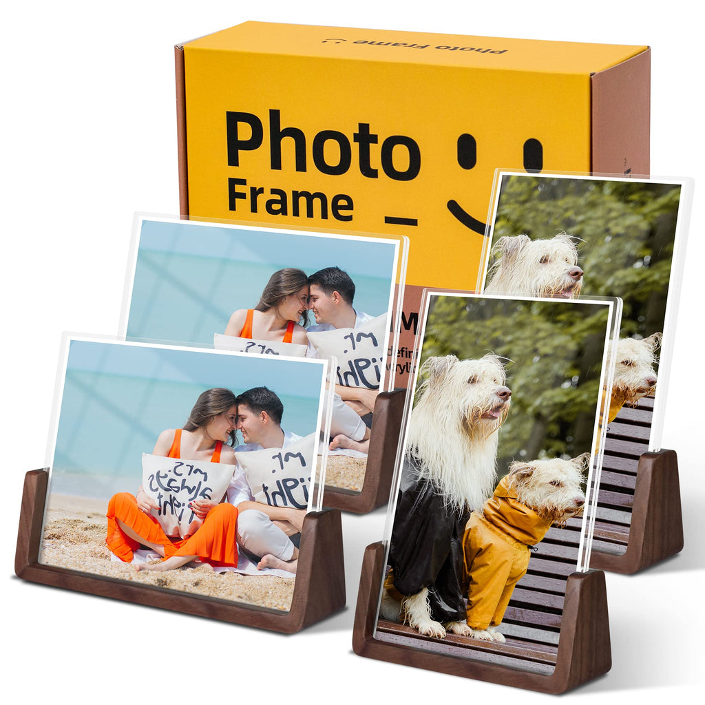 4x6 picture frames, Solid Rustic Wooden Photo Frames with Walnut Wood Base and High Definition Acrylic Glass Covers